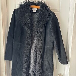 Black Suede Faux Fur Long Coat